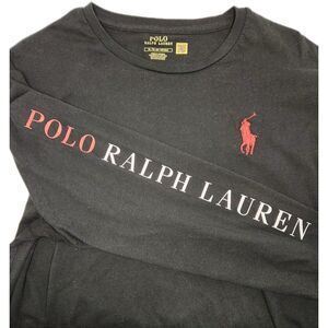 Polo Ralph Lauren Shirt‎ Men's XL Black Long Sleeve Big Pony Arm Spell Out